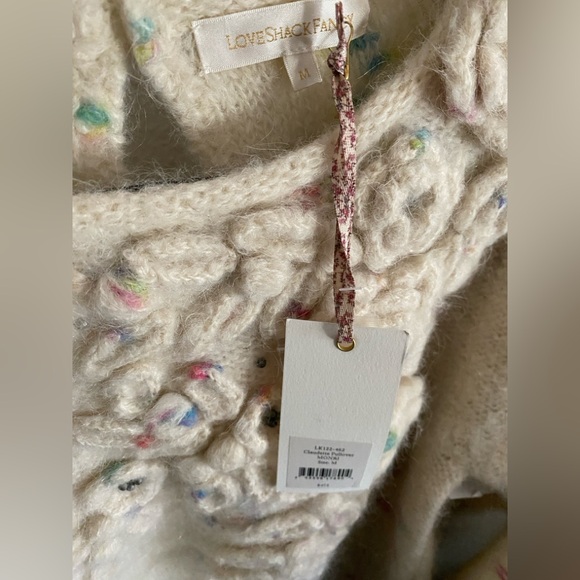 Love Shack Fancy Wool Sweater Cream Cottage Core Claudette Pullover Puff Sleeve - Picture 4 of 6
